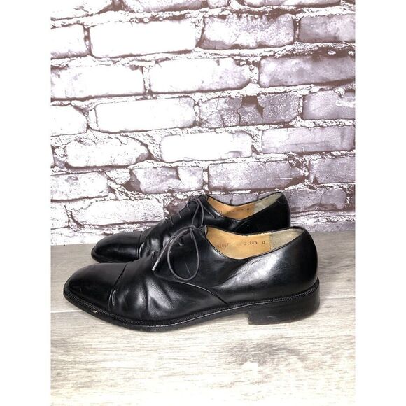 Salvatore Ferragamo Black Leather Cap Toe Dress Shoes Oxfords Men Sz 10.5D US/44 - Picture 1 of 16